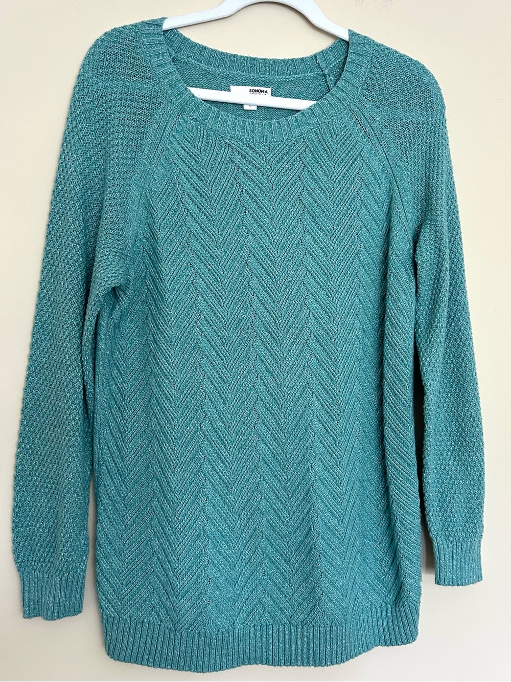 Sonoma Women’s Teal Chevron Knit Scoop Neck Sweater